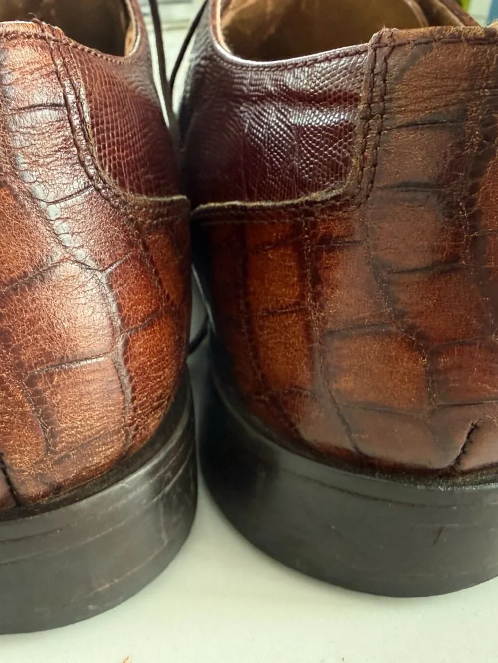 Vintage Stacy Adams Genuine Snakeskin Leather Oxford Shoes Brown Wingtip 10.5 M